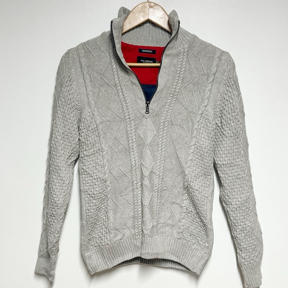 Holebrook Windproof Quarter-Zip Cable Knitted Cotton Sweater grey Women’s XS
